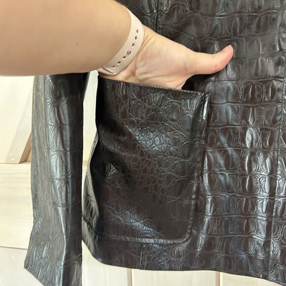 Vintage Alanni Womens Jacket XL Black Faux Leather Alligator Pockets Mob Wife - Picture 5 of 10